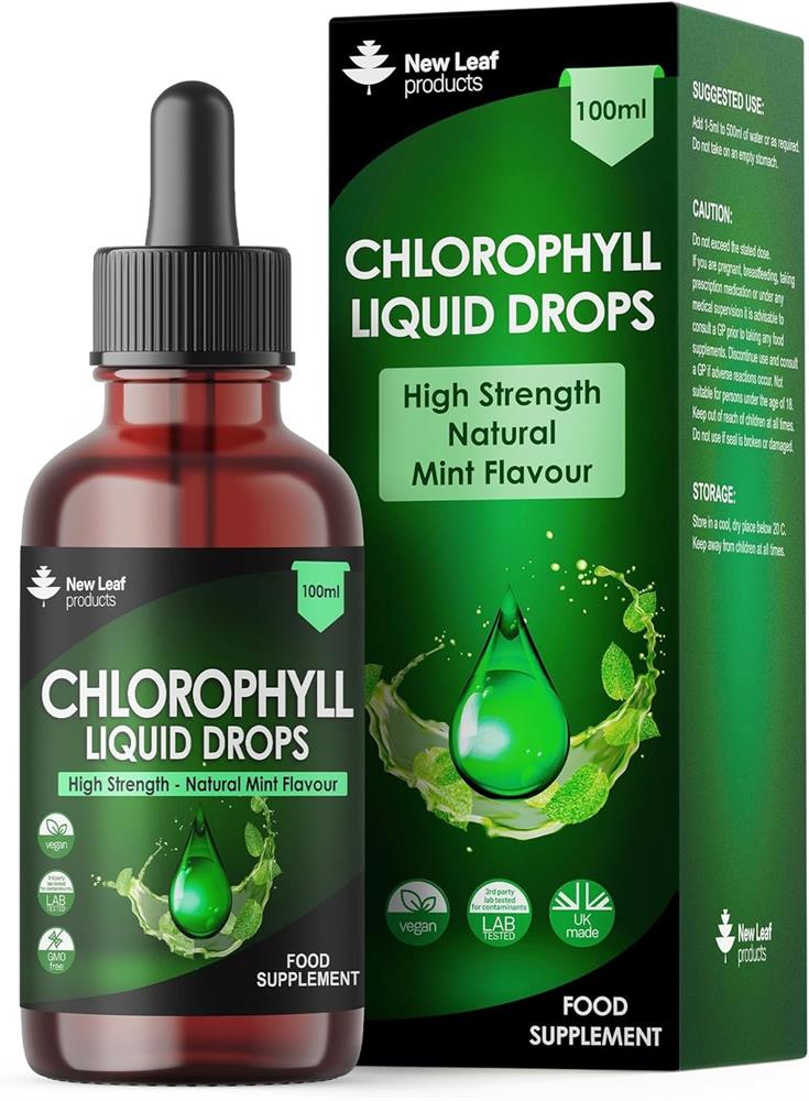 New Leaf Products_Liquid Chlorophyll Drops 15mg P/S Vegan Food Supplement 100ml