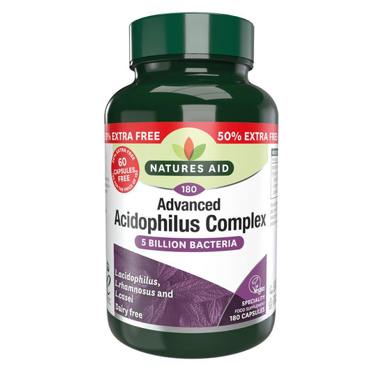 Natures Aid Promo Packs_Acidophilus Complex 5 Billion - 50% EXTRA FILL 180 Caps