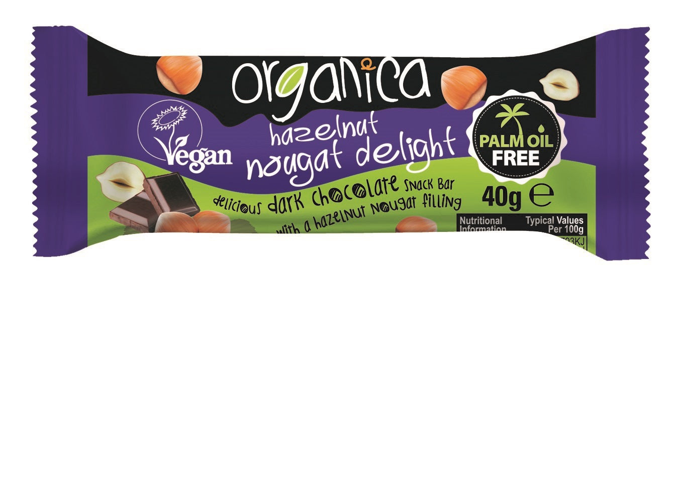 Organica_Snack Bars - Organic Hazelnut Nougat Delight Vegan 40g-pack of 24