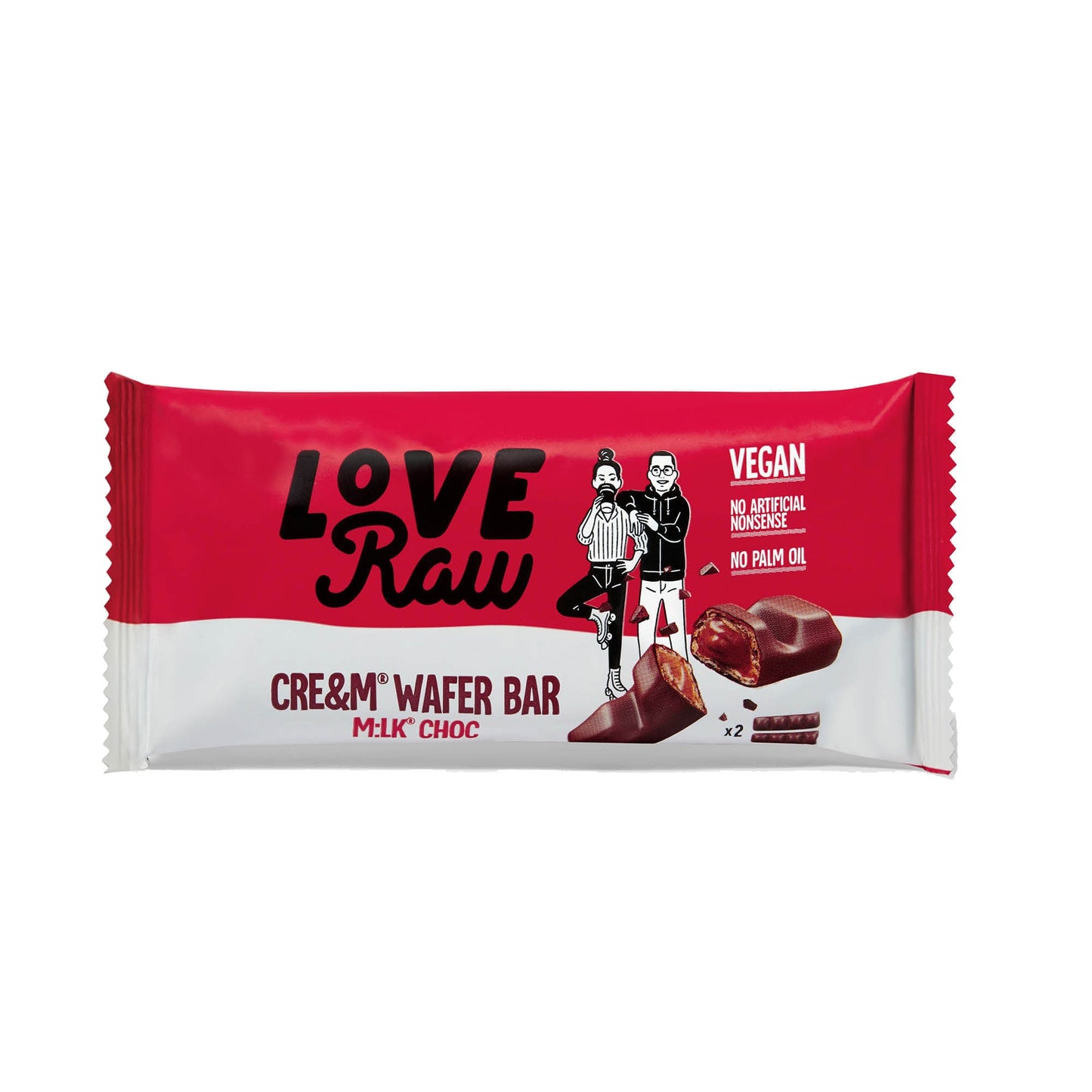 LoveRaw Vegan Cream Filled Wafer Bar 12x43g M:lk Choc