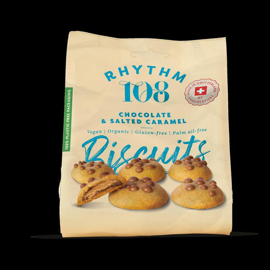 Rhythm 108_Swiss Vegan Chocolate & Salted Caramel Biscuit Share Bag 135g