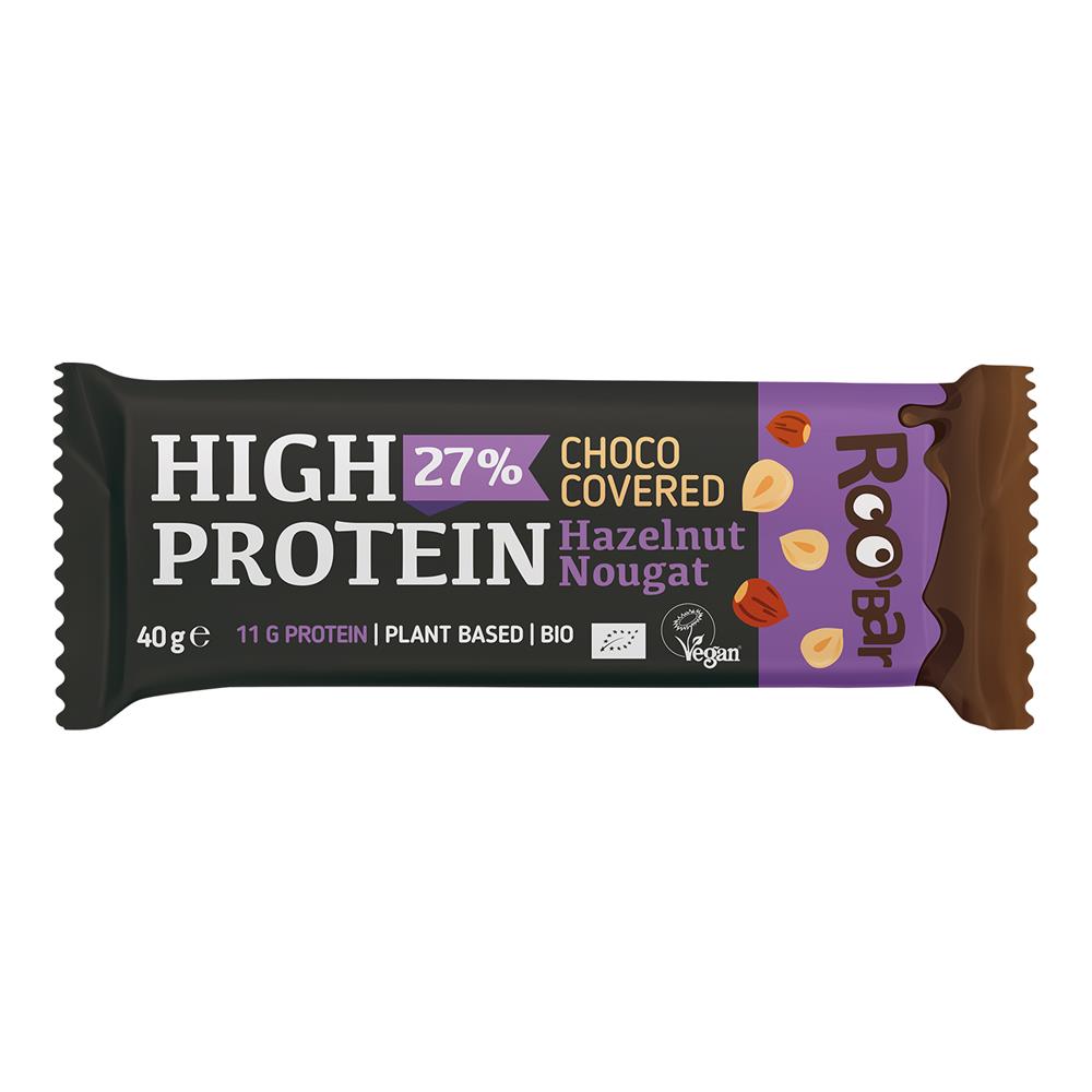 Roobar_High Protein Chocolate Covered Bar with Hazelnut Nougat 40g-Pack of 16