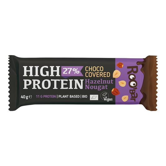 Roobar_High Protein Chocolate Covered Bar with Hazelnut Nougat 40g-Pack of 16