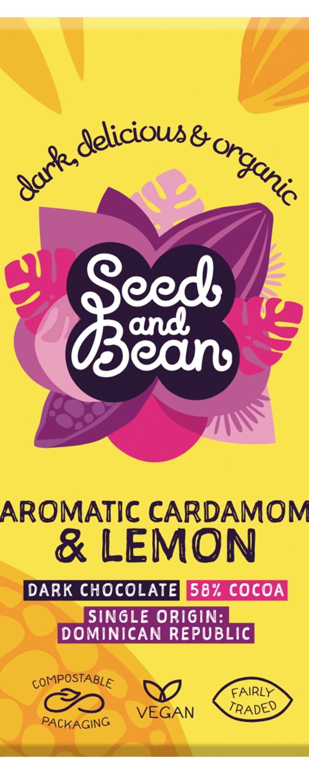 Seed & Bean_Dark Choc Aromatic Cardamom and Lemon Bar 75g-Pack of 5
