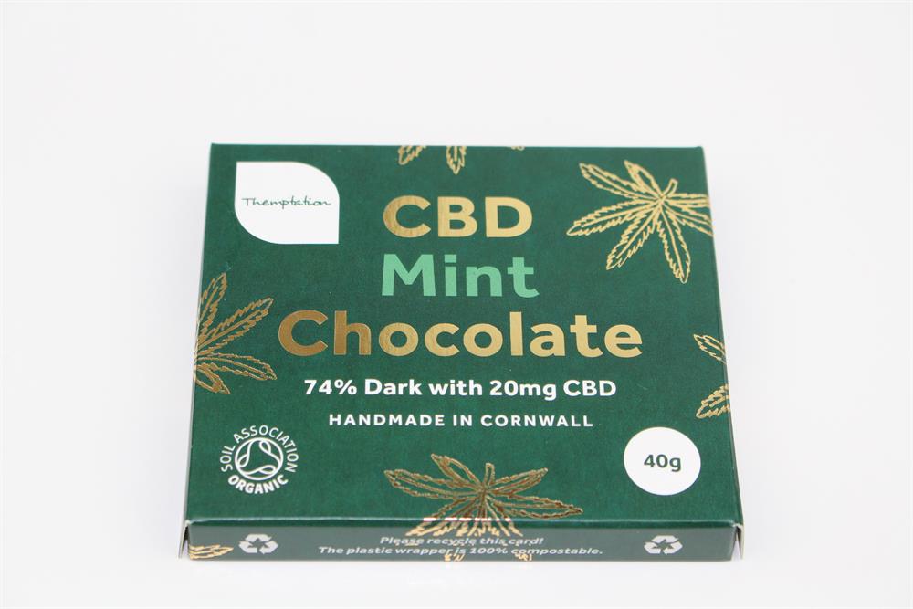 Themptation_Organic Mint Dark Chocolate Bar 20mg CBD Oil 40g-Pack of 10