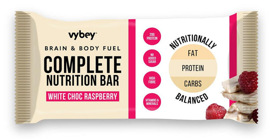 Vybey_Complete Nutrition Bar White Chocolate Raspberry. 80g bar-pack of 12