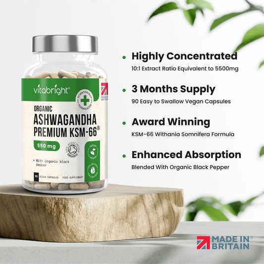 Vitabright_Organic KSM-66 Ashwagandha 550mg with Black Pepper