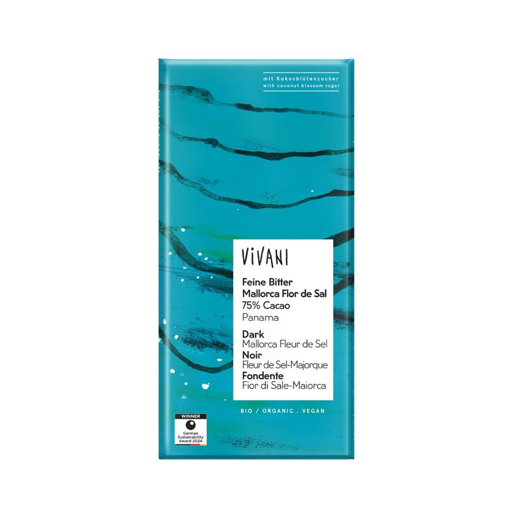 Vivani_Dark Salted Chocolate 75% Vegan Organic 80g