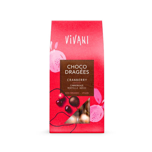 Vivani_Choco Dragees Cranberry 75G