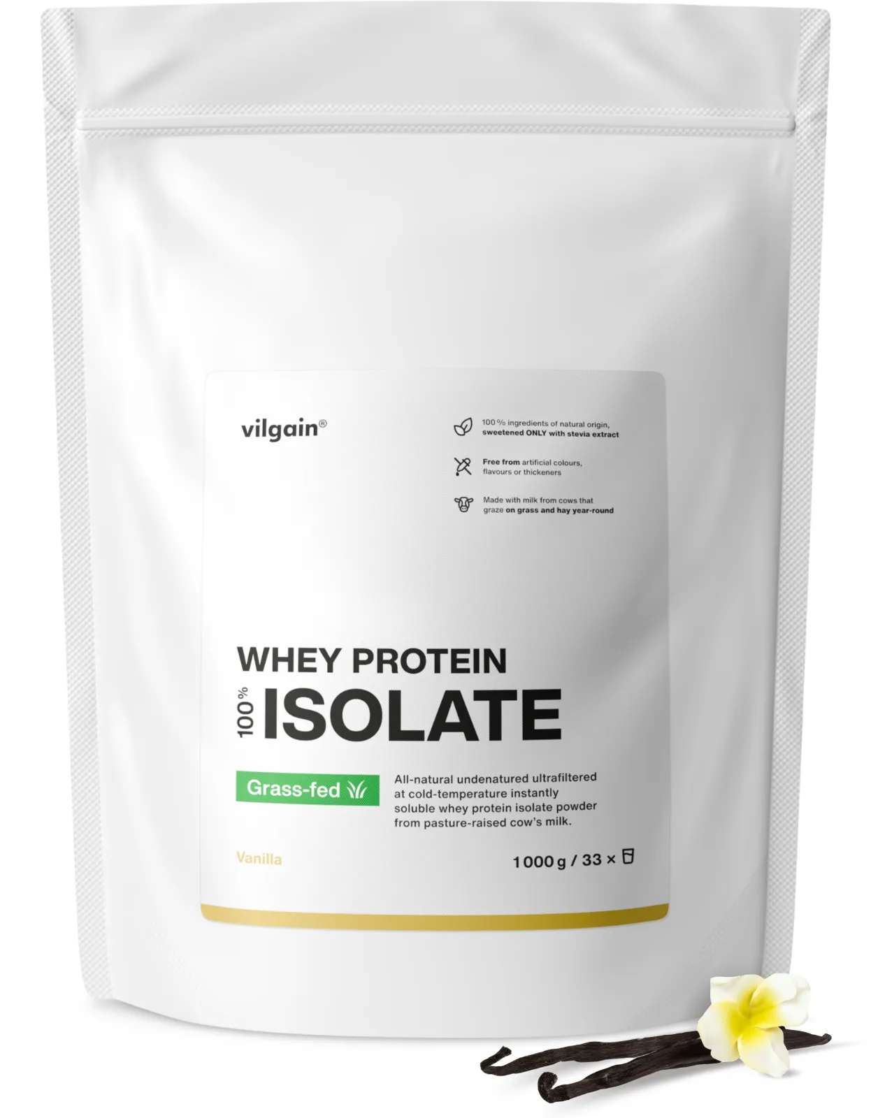 Vilgain Grass-fed Whey Protein Isolate 1000g Chocolate
