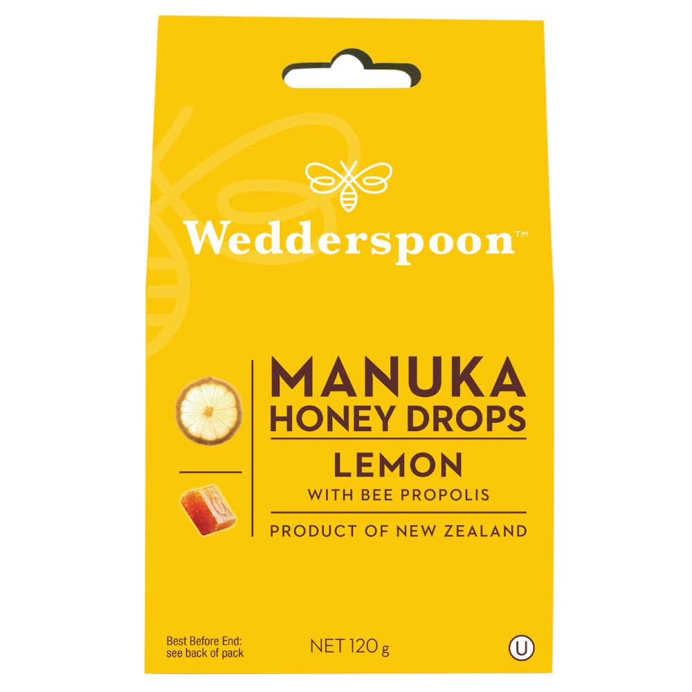 Wedderspoon_Manuka Honey Drops Lemon & Bee Propolis 120g