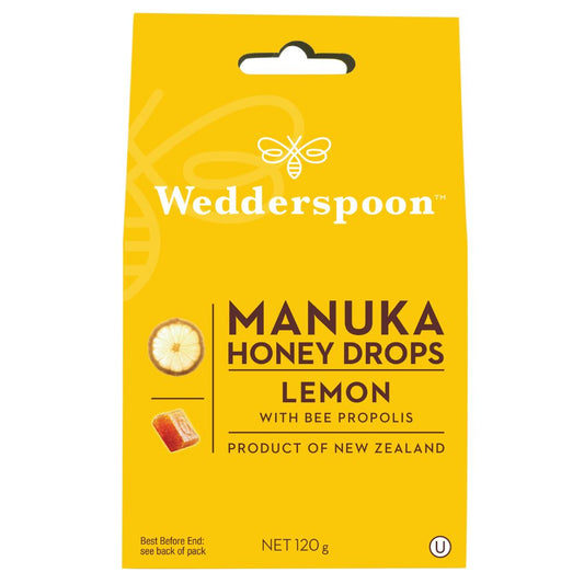 Wedderspoon_Manuka Honey Drops Lemon & Bee Propolis 120g