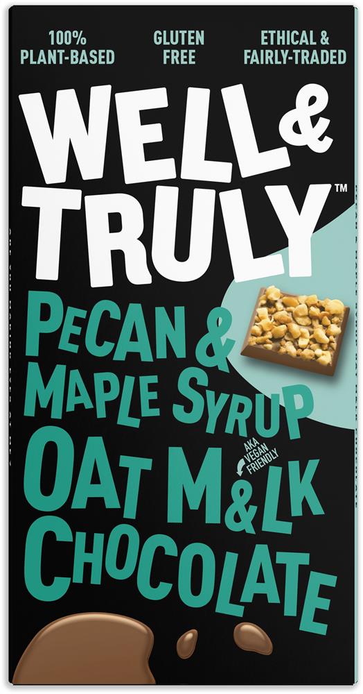 Well and Truly_Oat M&lk Chocolate with Pecan Nuts and Maple Syrup 90g-pack of 2
