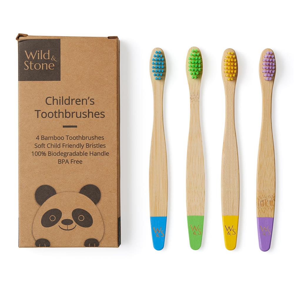 Wild and Stone_Children's Bamboo Toothbrush - 4 Pack - Multi-Colour