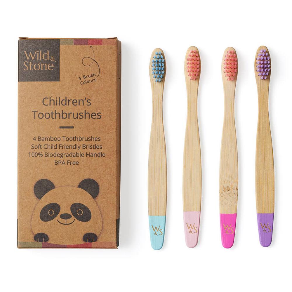 Wild and Stone_W&S Children's Bamboo Toothbrush - 4 Pack - Candy Colour