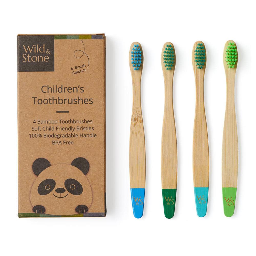 Wild and Stone_Children's Bamboo Toothbrush - 4 Pack - Aqua Colour