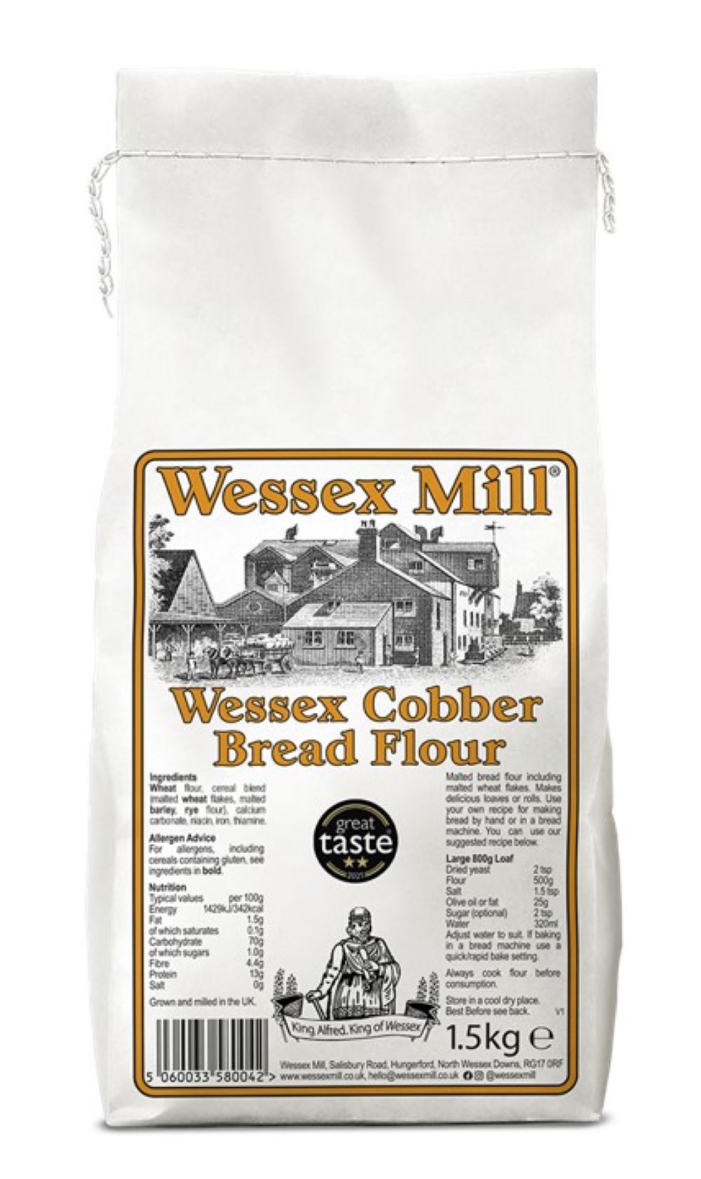 Wessex Mill_Cobber Bread Flour Including Malted Wheat Flakes 1.5Kg-pack of 5