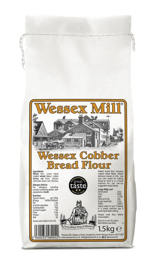 Wessex Mill_Cobber Bread Flour Including Malted Wheat Flakes 1.5Kg-Pack of 5