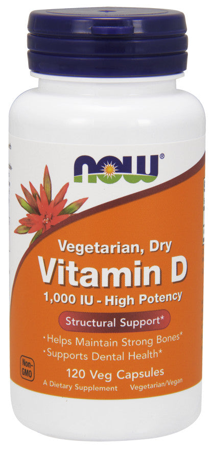 NOW Foods Vitamin D 1000 IU  Dry 120 vcaps- 1000 IU - Dry - 120 vcaps