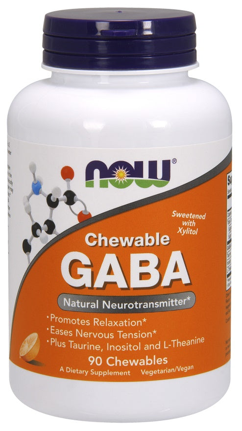 NOW Foods GABA Chewable with Taurine Inositol and L-Theanine - 90 chewables