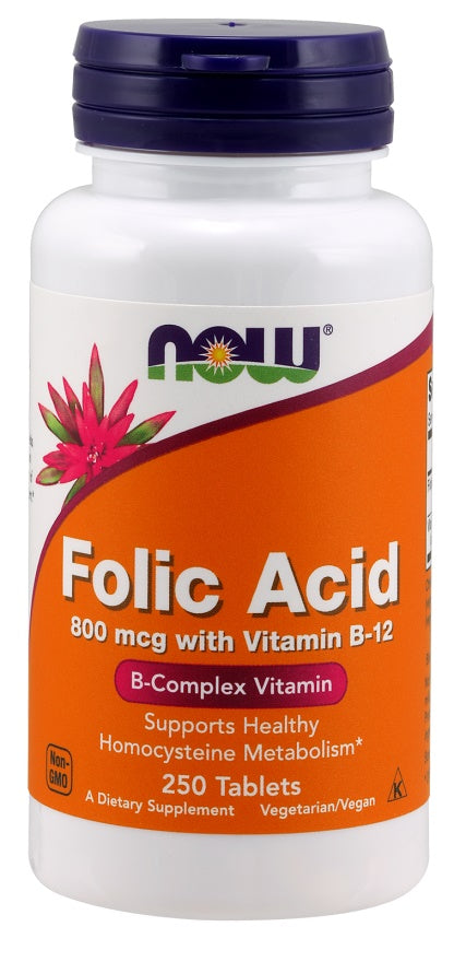 NOW Foods Folic Acid with Vitamin B12 - 800mcg - 250 tabs