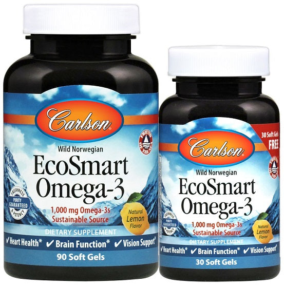 Carlson Labs EcoSmart Omega-3 1000mg  90 + 30 softgels- 1000mg Natural Lemon - 90 + 30 softgels