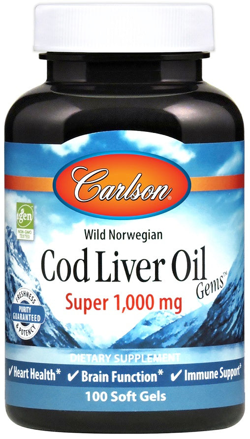 Carlson Labs Wild Norwegian Cod Liver Oil Gems - 1000mg - 100 softgels