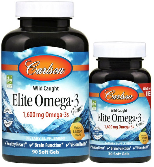 Carlson Labs Elite Omega-3 Gems 1600mg  90 + 30 softgels- 1600mg - 90 + 30 softgels