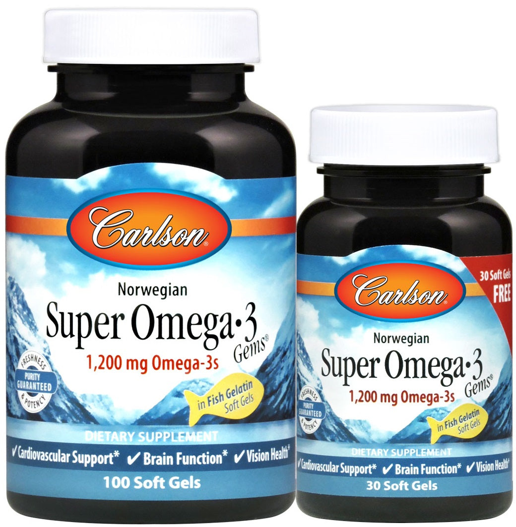 Carlson Labs Norwegian Super Omega-3 Gems - 1200mg - 100 + 30 softgels