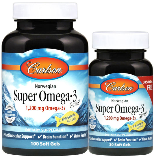 Carlson Labs Norwegian Super Omega-3 Gems - 1200mg - 100 + 30 softgels