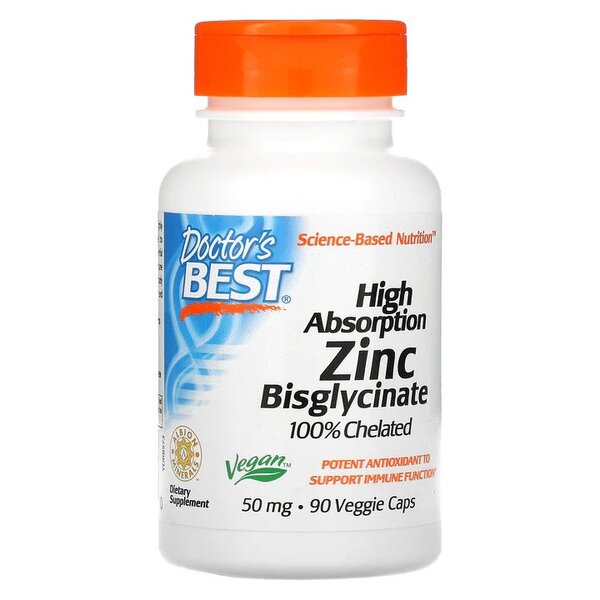 Doctor's Best High Absorption Zinc Bisglycinate - 50mg - 90 vcaps