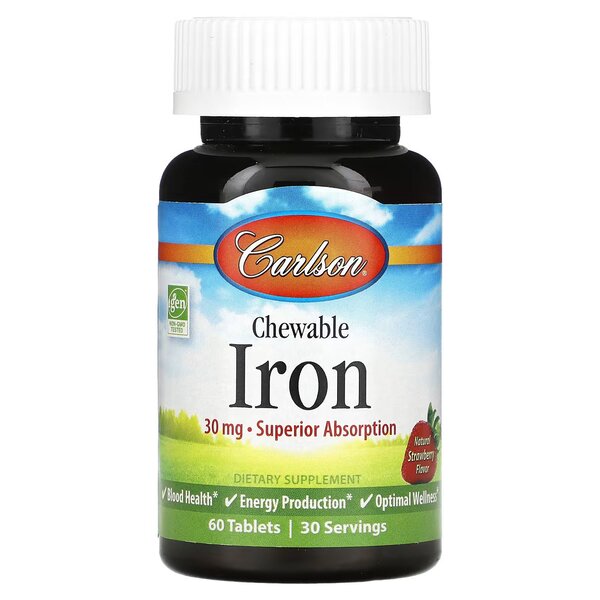 Carlson Labs Chewable Iron 30mg  60 tablets- 30mg - 60 tablets