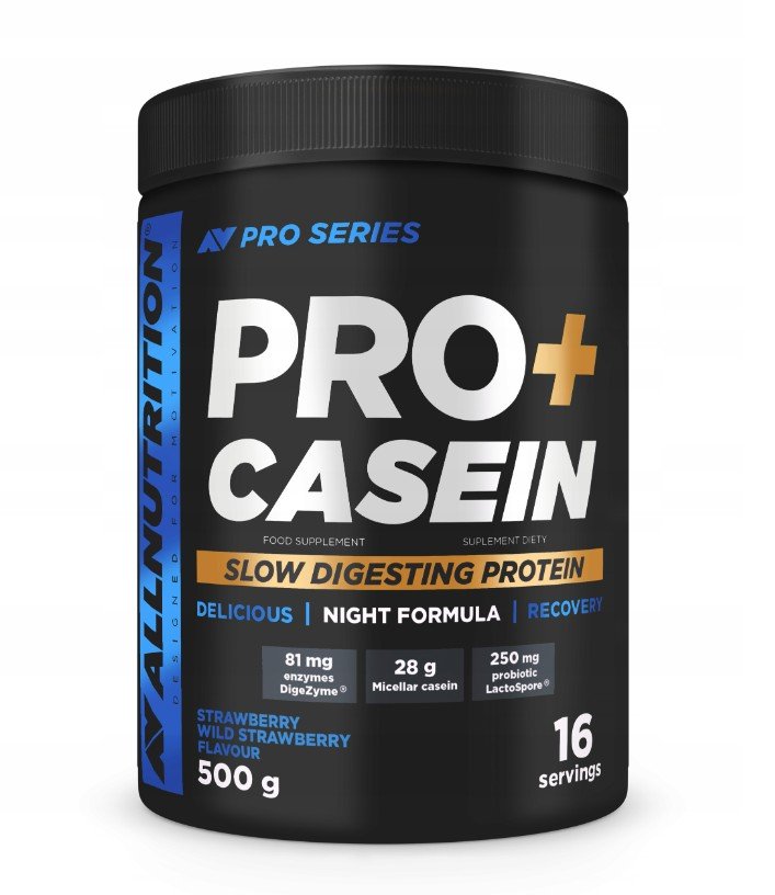 Allnutrition Pro+ Casein, Strawberry-Wild Strawberry - 500g