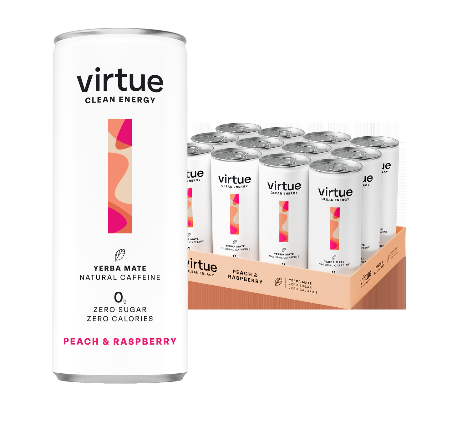 Virtue Clean Energy Yerba Mate 12x250ml Peach and Raspberry