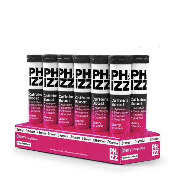 Phizz Cherry + Caffeine Boost 3-in-1 Hydration, Electrolytes and Vitamins Effervescent 12x20 Tabs Cherry