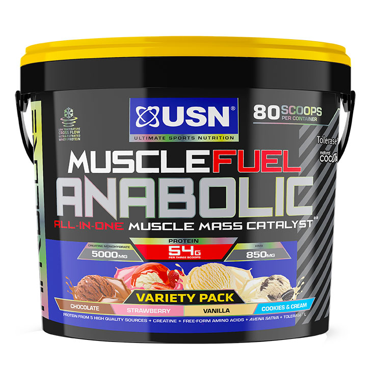 USN Muscle Fuel Anabolic Variety Pack 4kg Cookies and Cream/Choc/Strawb/Vanilla